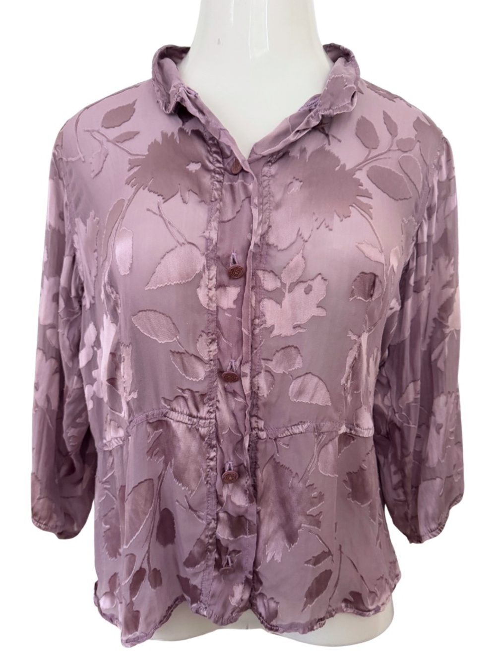 VTG URU 100% Silk Floral Jacquard Art-to-Wear Blouse Lilac Purple OS NWOT